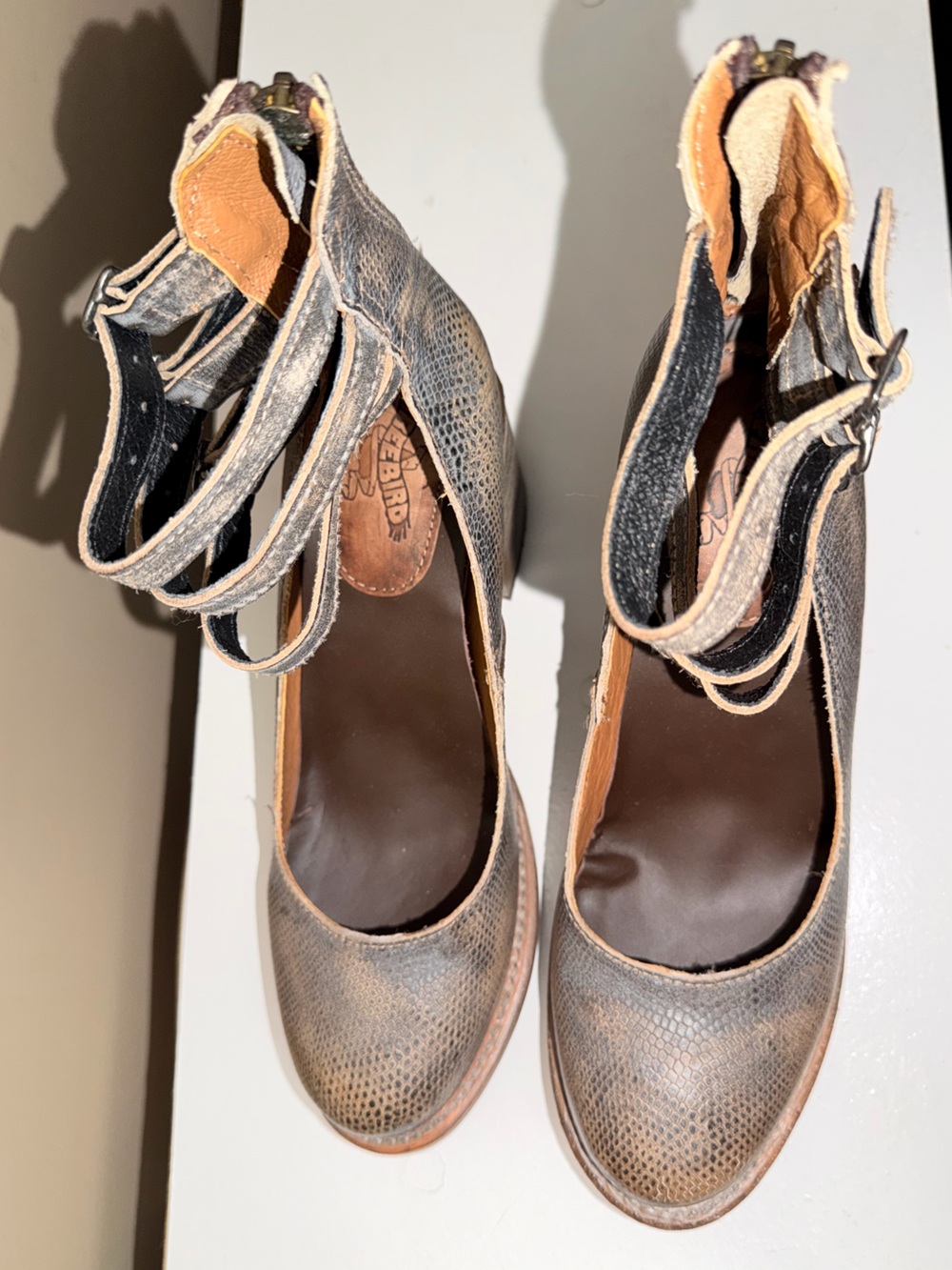 Freebird Randi Pewter Stacked Heel Ankle Strap Western Boho - Picture 8 of 10
